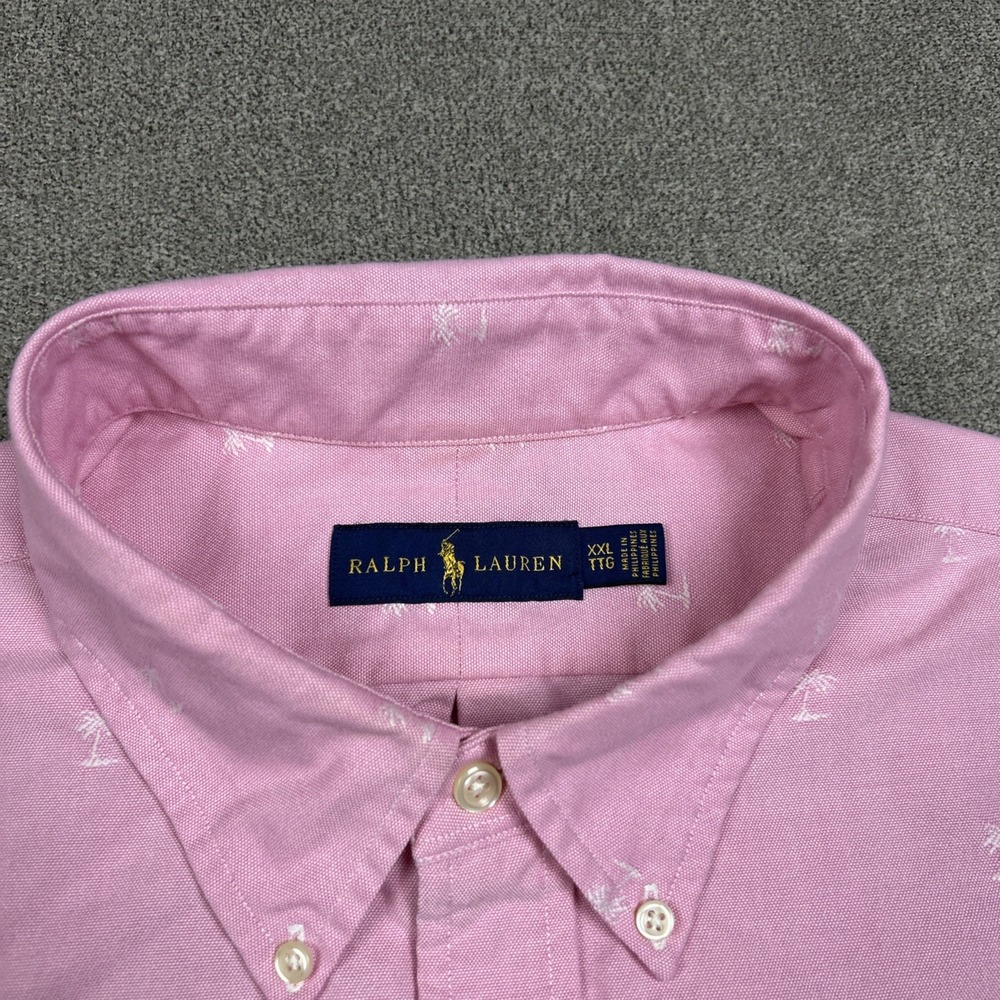 Ralph Lauren Shirt Mens 2XL Pink Short Sleeve Button Down AOP Palm Trees Oxford - Picture 8 of 13